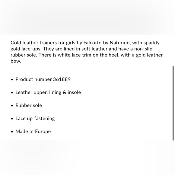 Falcotto by Naturino Girls Gold Leather Trainers size 24 euro Us 8 NWT - Picture 4 of 12